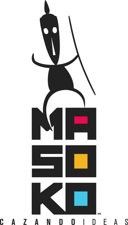 The Masoko trademark: an ant standing over the word MASOKO stacked in three black blocks with red, yellow and cyan squares